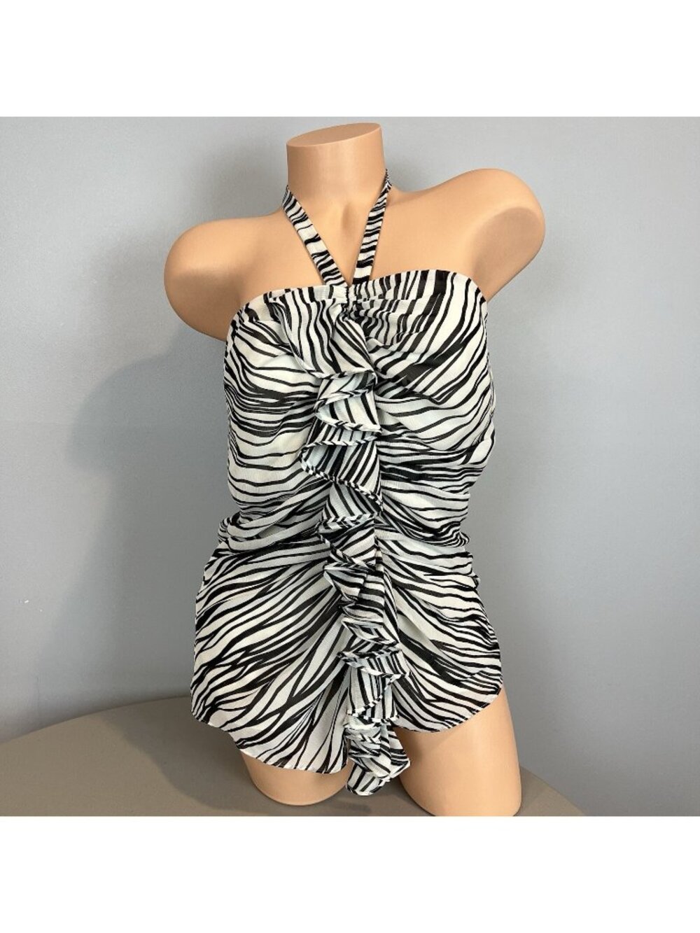 The Limited Y2K Blouse Size Medium Halter Ruffle Front Stripe NWT Mafia Wife